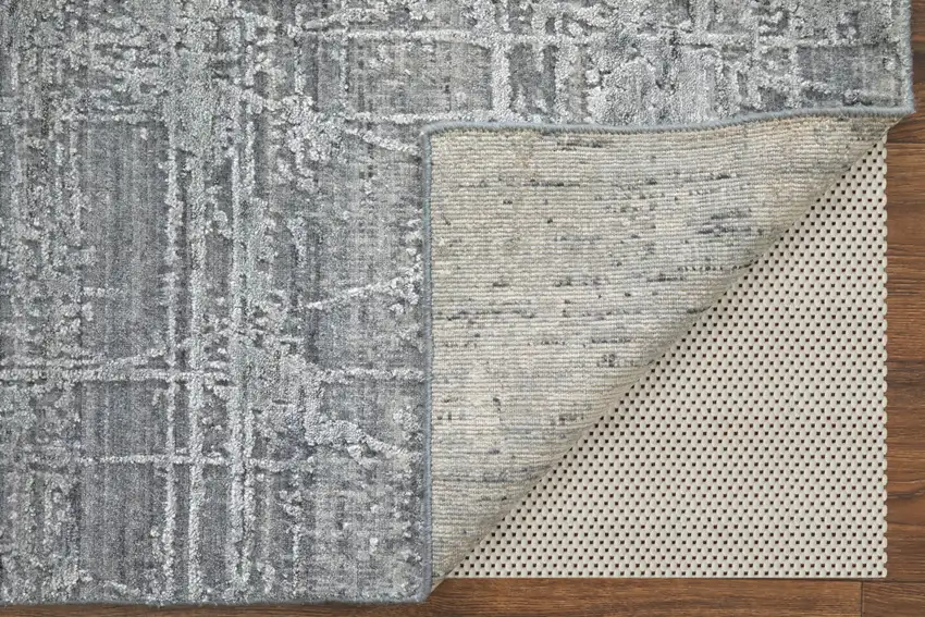 Gray and Silver Abstract Hand Woven Worn Faded Area Rug Photo 7