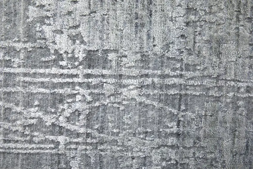 Gray and Silver Abstract Hand Woven Worn Faded Area Rug Photo 8