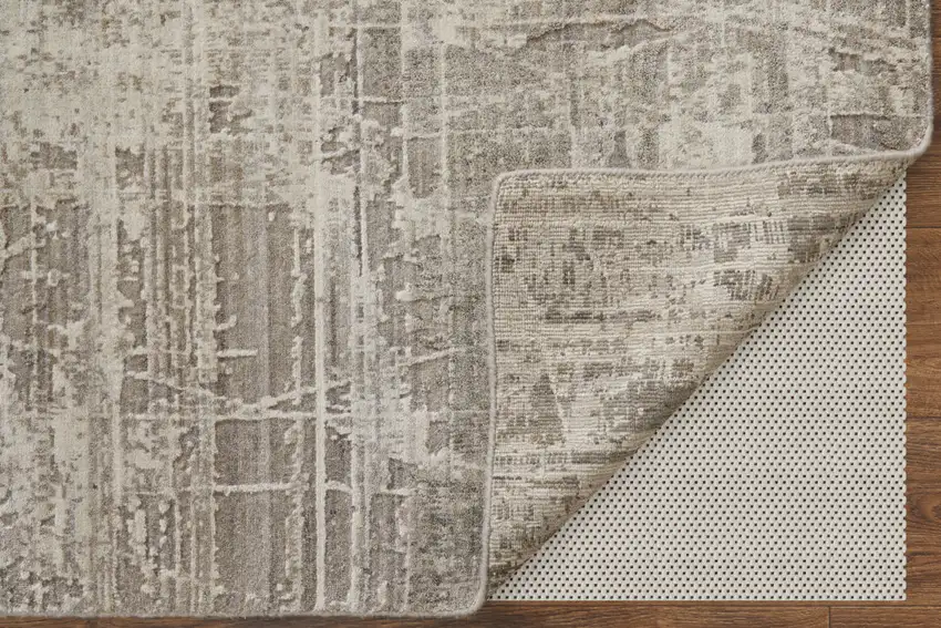 Gray and Silver Abstract Hand Woven Worn Faded Area Rug Photo 5