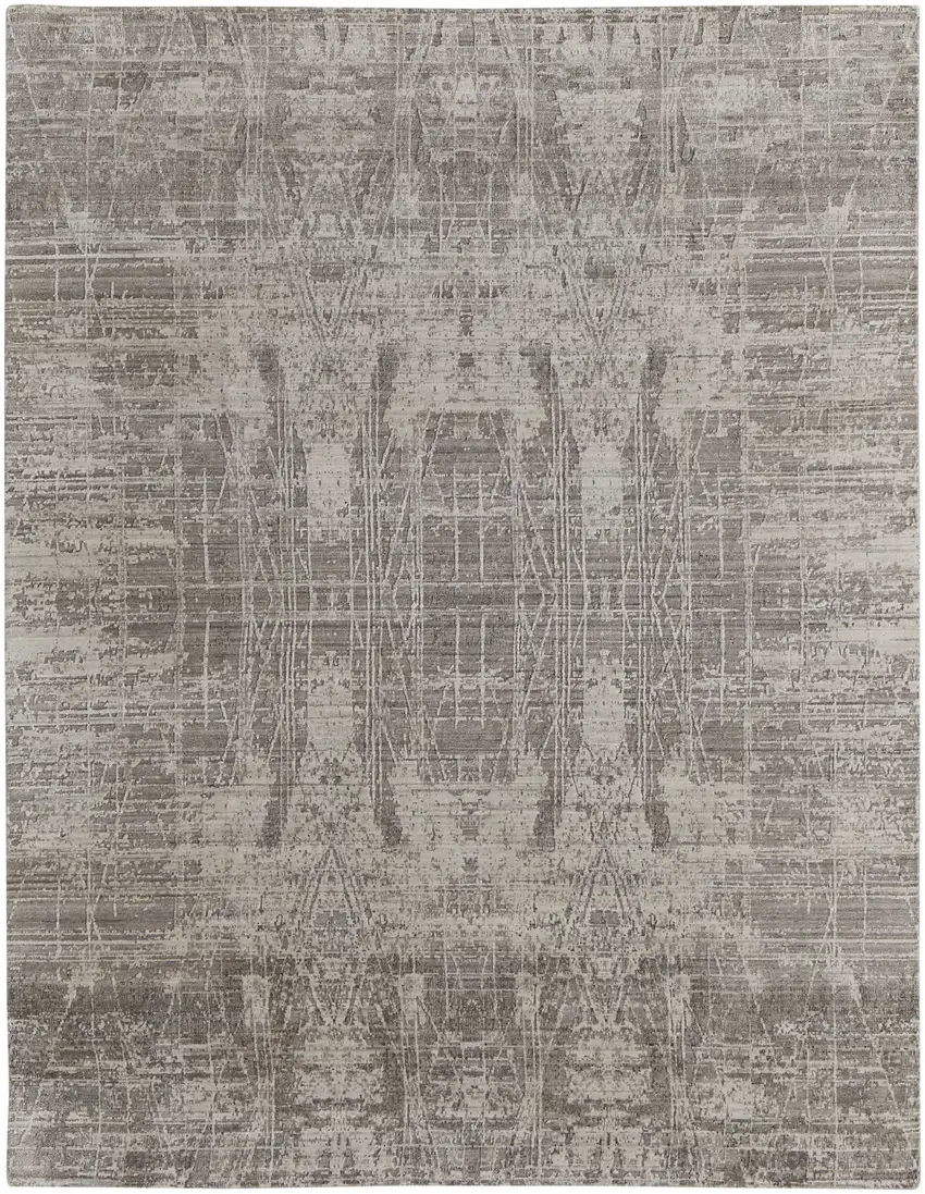 Gray and Silver Abstract Hand Woven Worn Faded Area Rug Photo 2