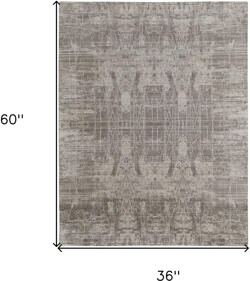 Gray and Silver Abstract Hand Woven Worn Faded Area Rug Photo 3