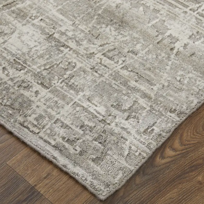 Gray and Silver Abstract Hand Woven Worn Faded Area Rug Photo 4