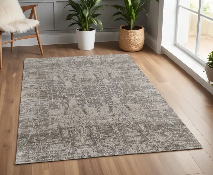 Gray and Silver Abstract Hand Woven Worn Faded Area Rug Photo 1
