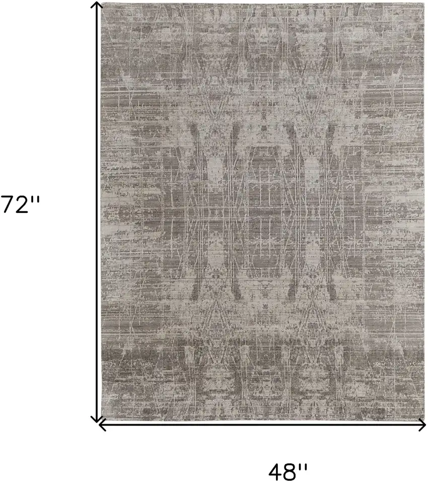 Gray and Silver Abstract Hand Woven Worn Faded Area Rug Photo 3