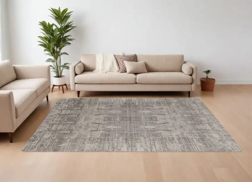 Gray and Silver Abstract Hand Woven Worn Faded Area Rug Photo 1