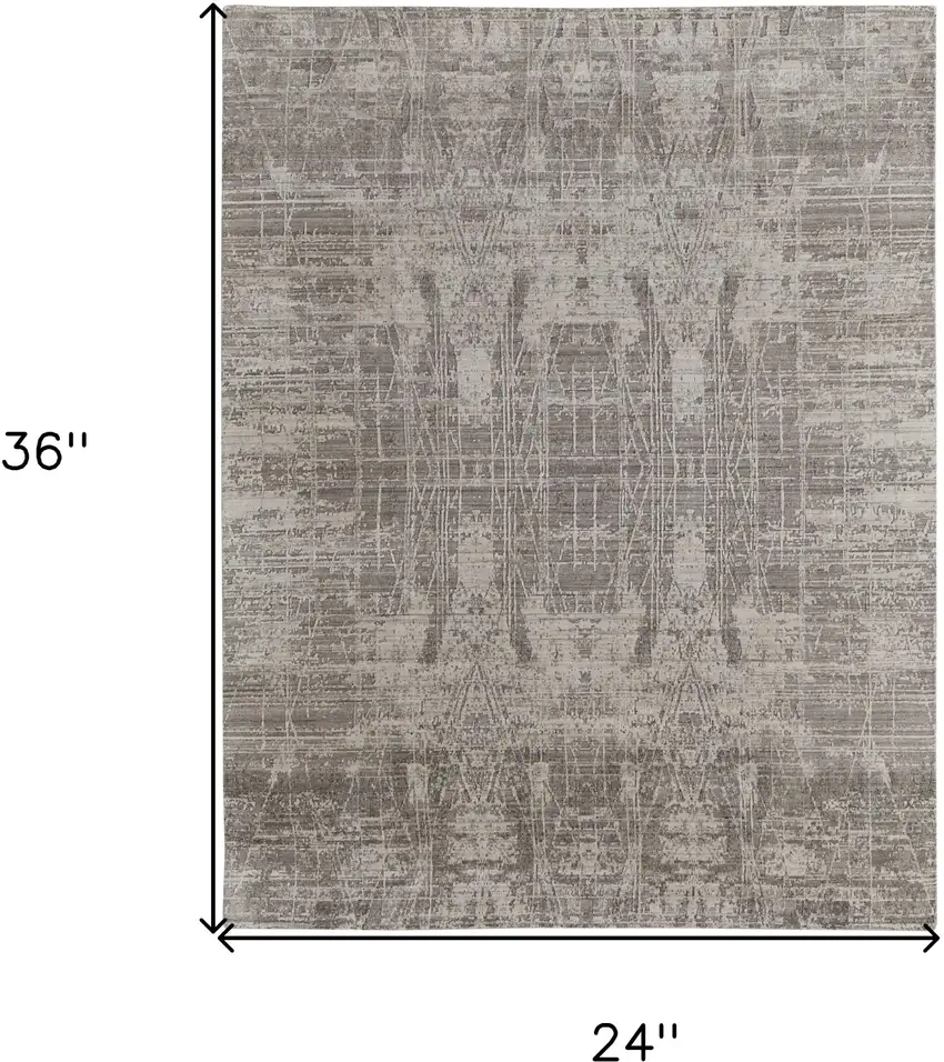 Gray and Silver Abstract Hand Woven Worn Faded Area Rug Photo 3