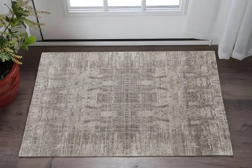 Gray and Silver Abstract Hand Woven Worn Faded Area Rug Photo 1