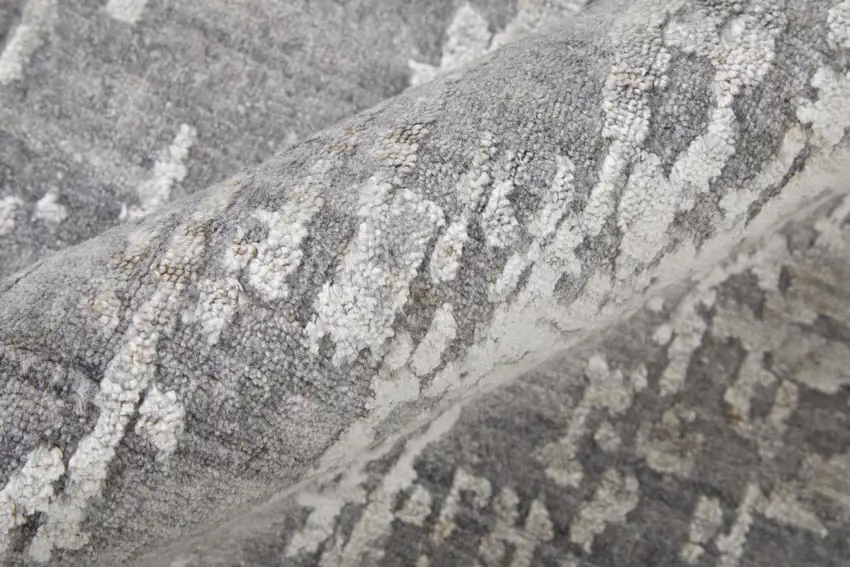 Gray and Silver Abstract Hand Woven Worn Faded Area Rug Photo 8