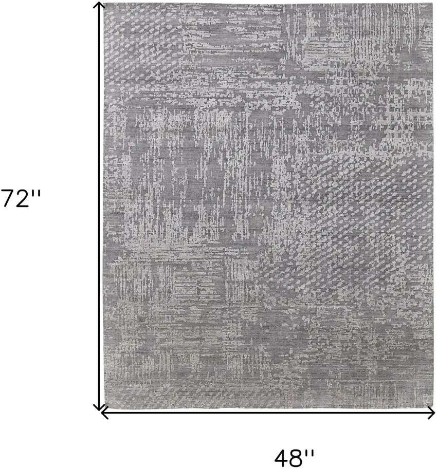 Gray and Silver Abstract Hand Woven Worn Faded Area Rug Photo 3