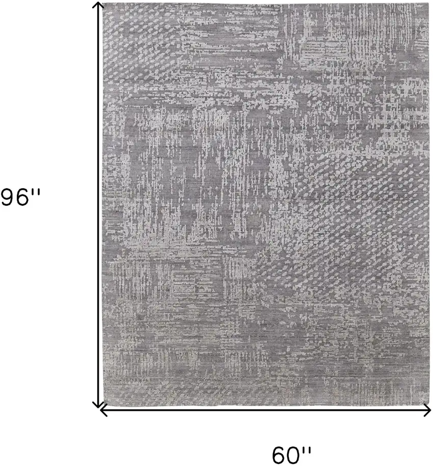 Gray and Silver Abstract Hand Woven Worn Faded Area Rug Photo 3
