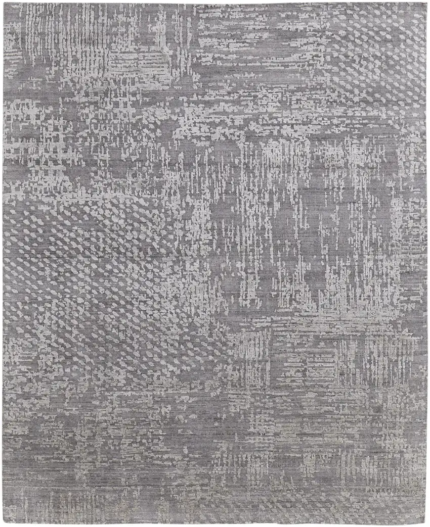 Gray and Silver Abstract Hand Woven Worn Faded Area Rug Photo 6