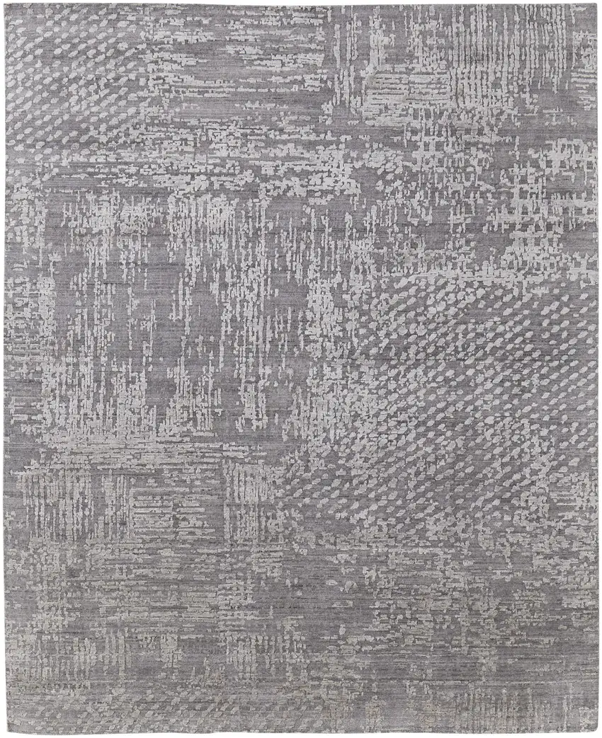 Gray and Silver Abstract Hand Woven Worn Faded Area Rug Photo 2