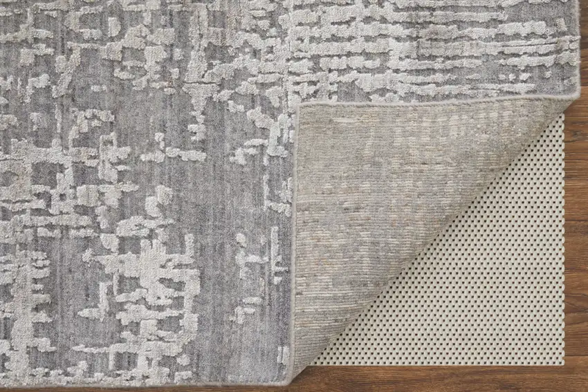 Gray and Silver Abstract Hand Woven Worn Faded Area Rug Photo 4