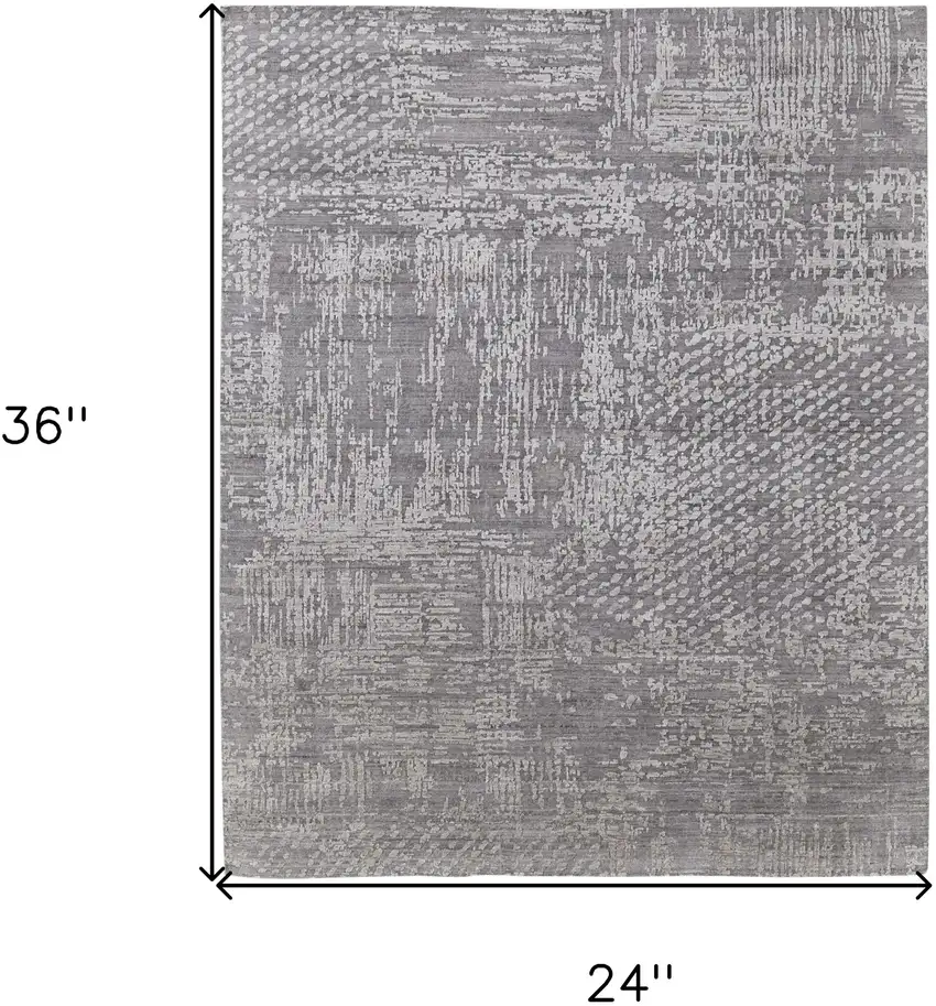 Gray and Silver Abstract Hand Woven Worn Faded Area Rug Photo 3