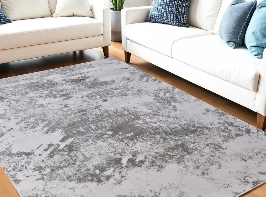 Gray and Silver Abstract Power Loom Worn Faded Area Rug Photo 1