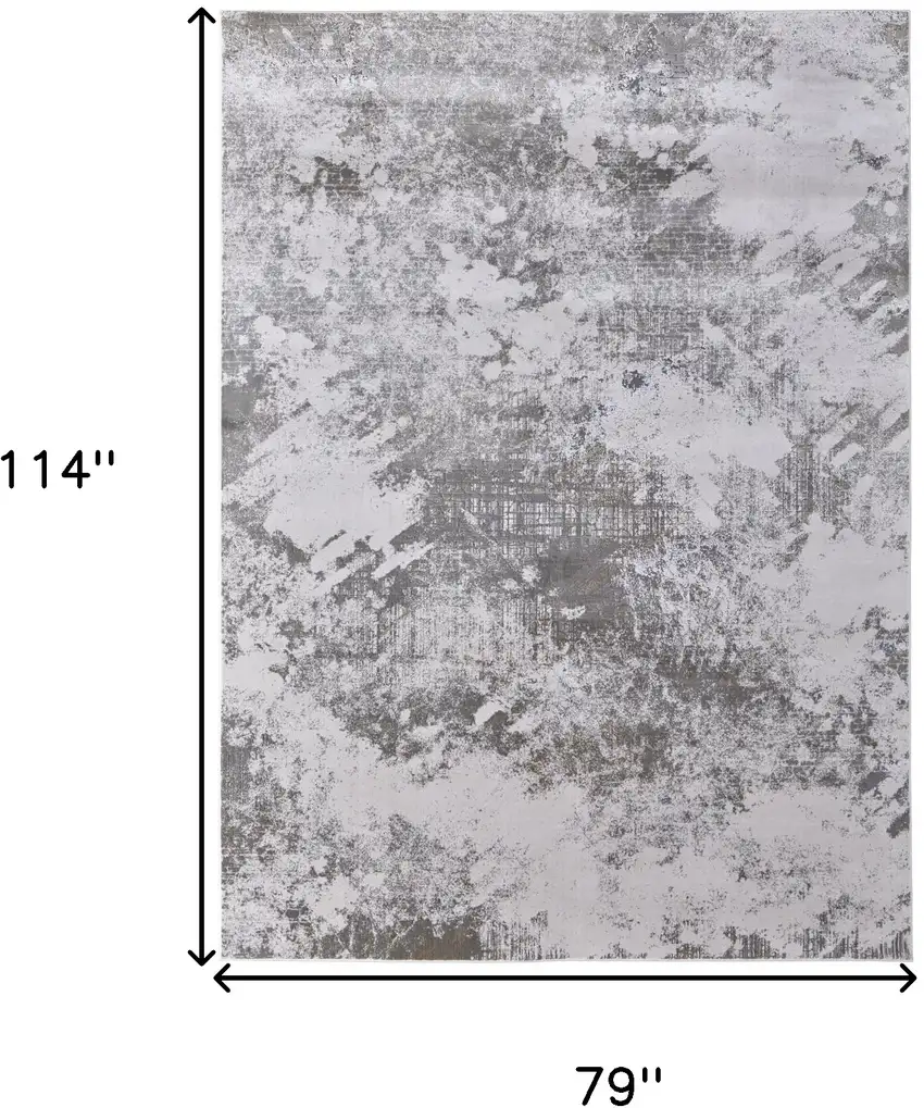 Gray and Silver Abstract Power Loom Worn Faded Area Rug Photo 3