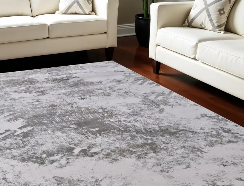 Gray and Silver Abstract Power Loom Worn Faded Area Rug Photo 1