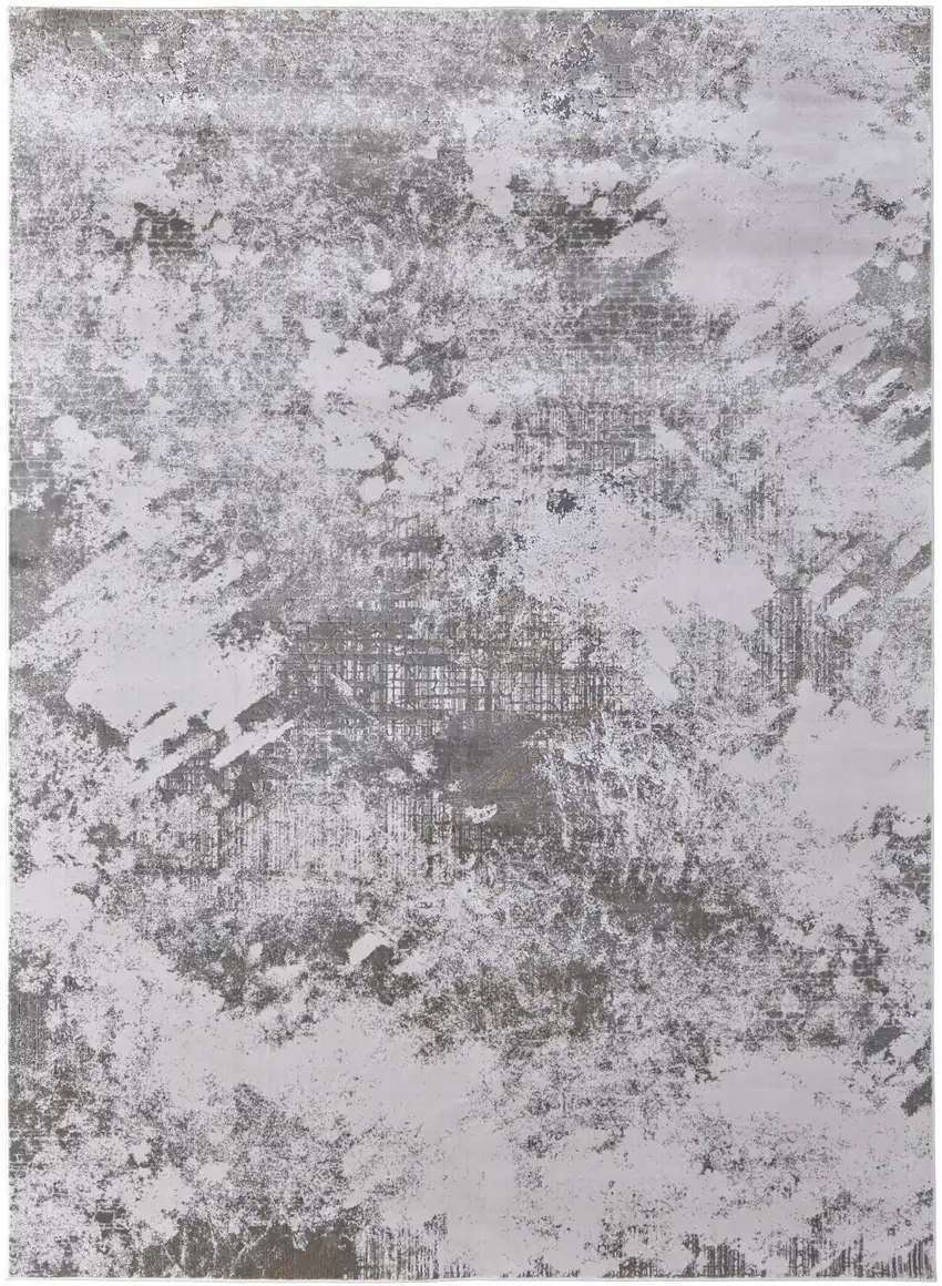 Gray and Silver Abstract Power Loom Worn Faded Area Rug Photo 2