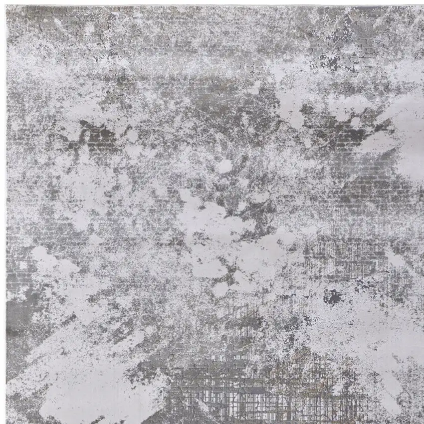 Gray and Silver Abstract Power Loom Worn Faded Area Rug Photo 4