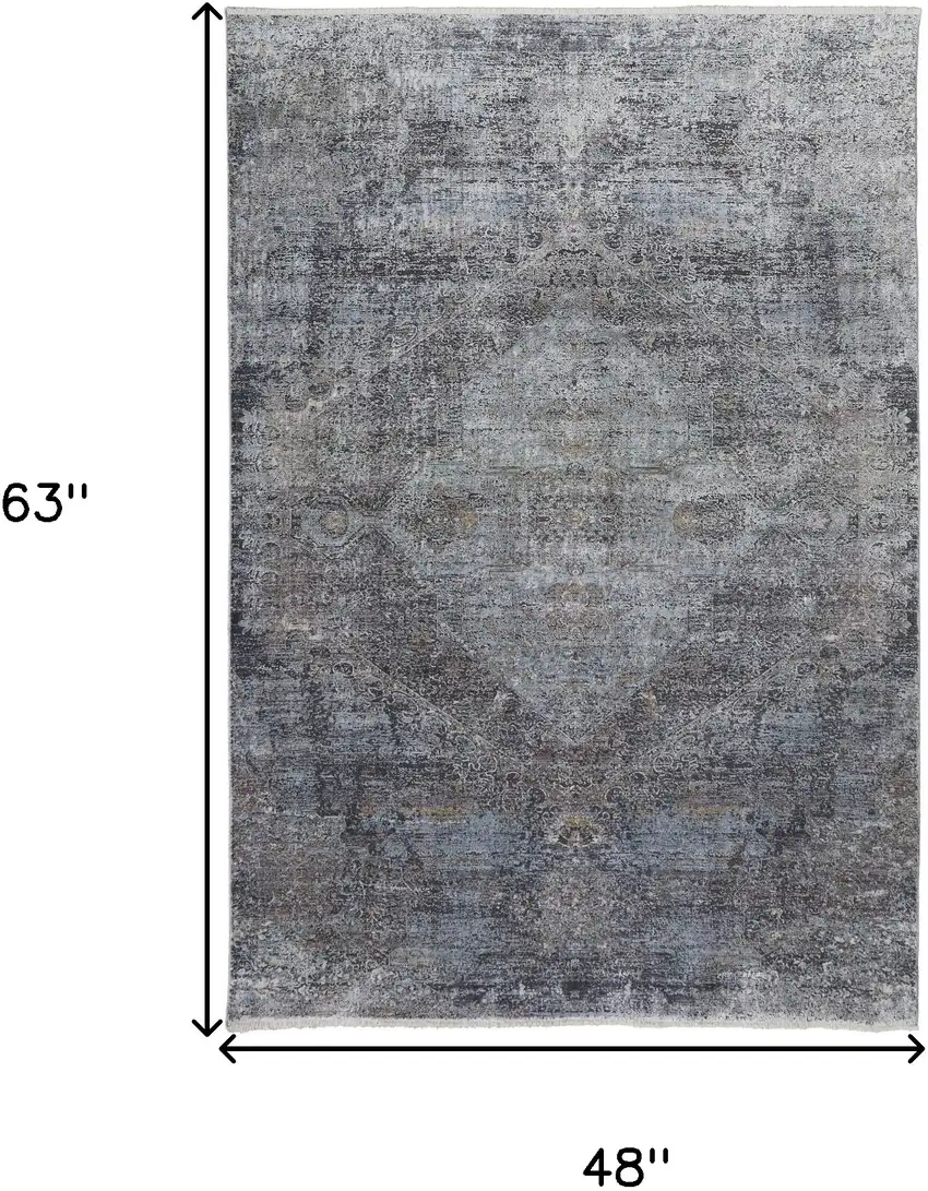 Gray and Silver Abstract Power Loom Worn Faded Area Rug Photo 3