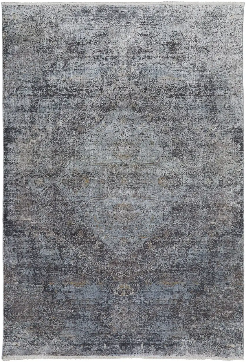 Gray and Silver Abstract Power Loom Worn Faded Area Rug Photo 1