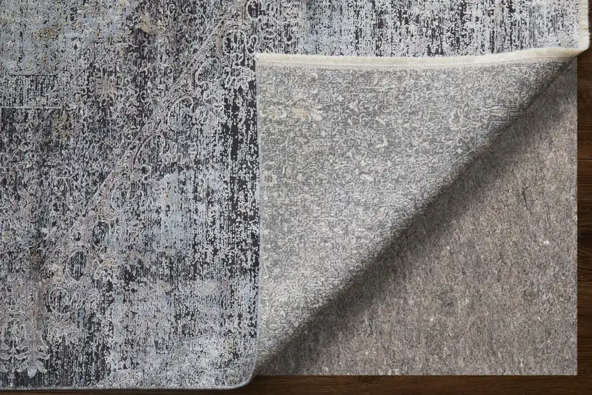 Gray and Silver Abstract Power Loom Worn Faded Area Rug Photo 7