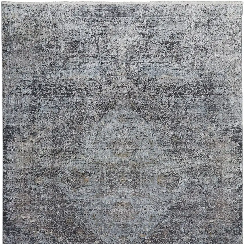 Gray and Silver Abstract Power Loom Worn Faded Area Rug Photo 4