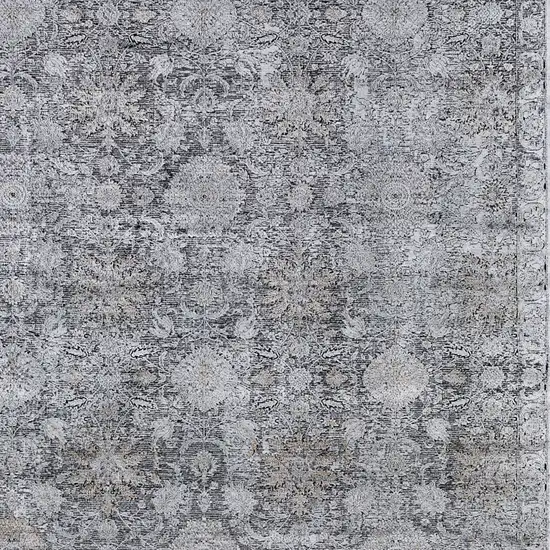 Gray and Silver Damask Power Loom Worn Faded Area Rug Photo 8