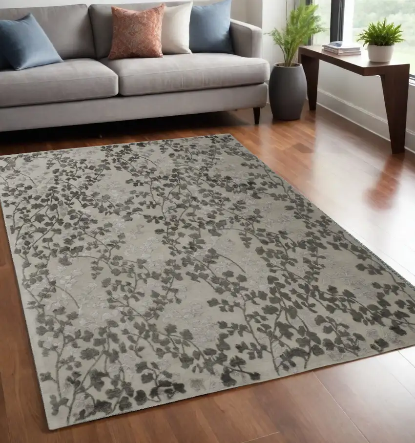 Gray and Silver Floral Hand Tufted Area Rug Photo 1