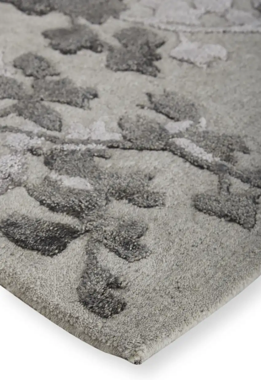 Gray and Silver Floral Hand Tufted Area Rug Photo 6