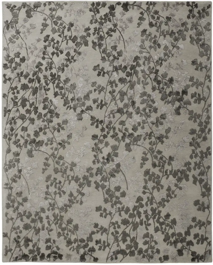 Gray and Silver Floral Hand Tufted Area Rug Photo 1