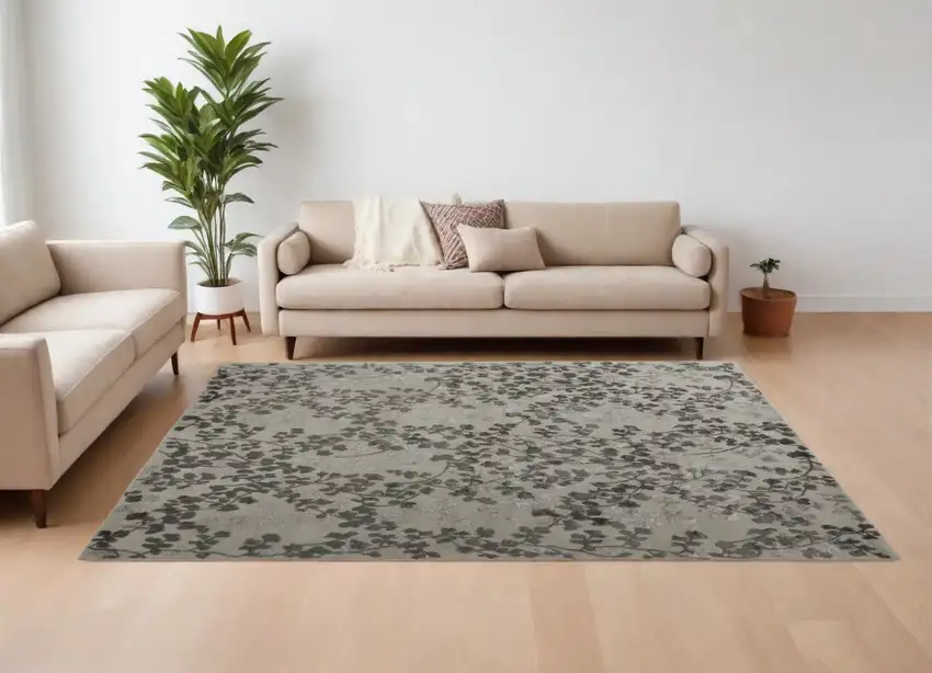 Gray and Silver Floral Hand Tufted Area Rug Photo 2