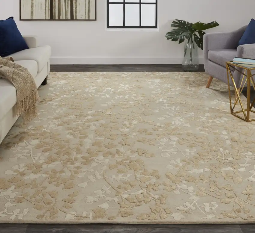Gray and Silver Floral Hand Tufted Area Rug Photo 9