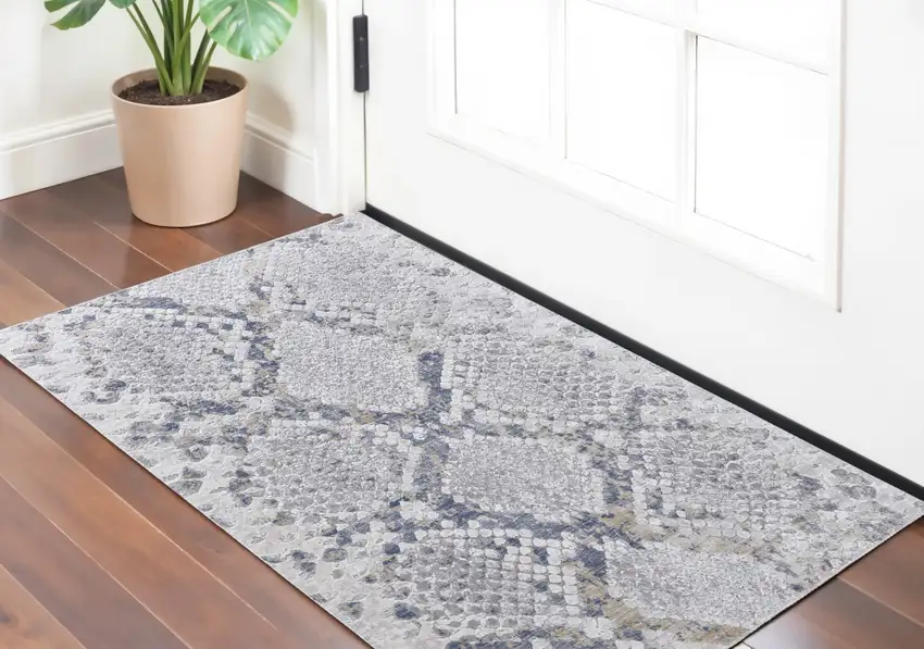 Gray and Silver Floral Power Loom Area Rug Photo 1