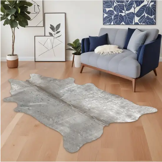 Gray and Silver Genuine Cowhide Hand Knotted Area Rug Photo 2