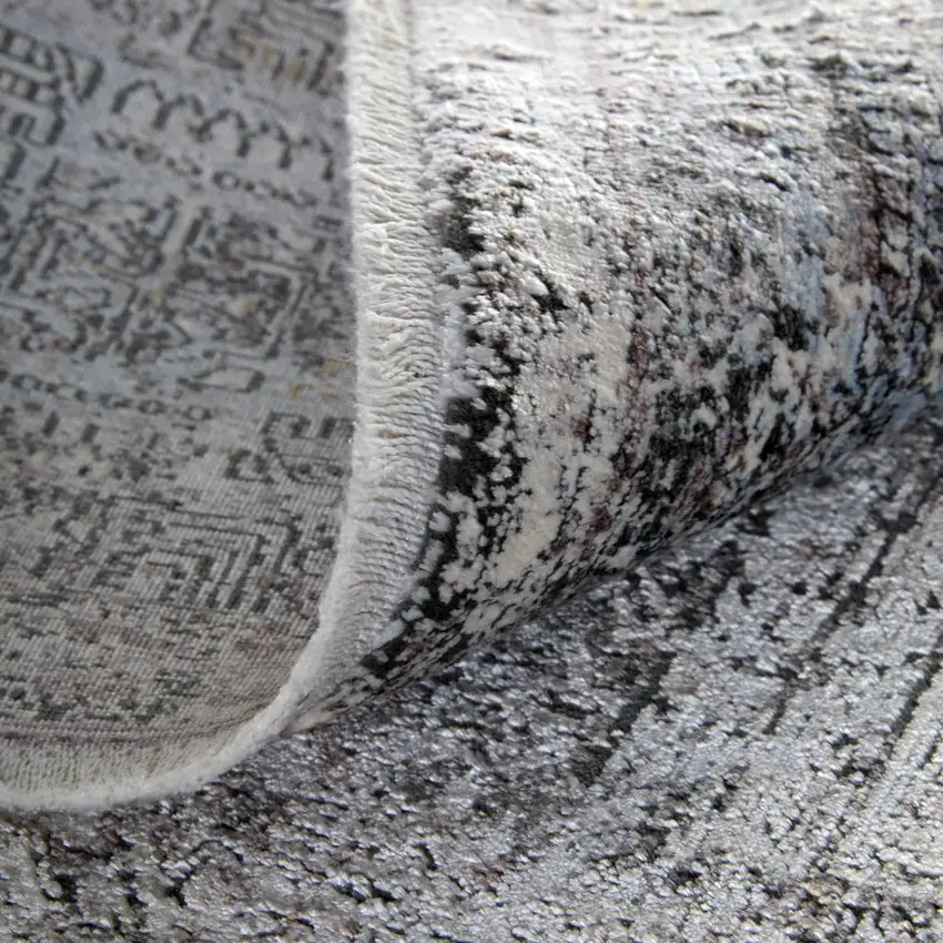 Gray and Silver Oriental Power Loom Worn Faded Area Rug Photo 8