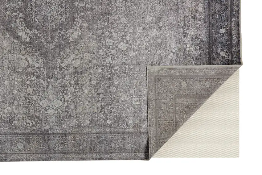 Gray and Silver Oriental Power Loom Worn Faded Area Rug Photo 6
