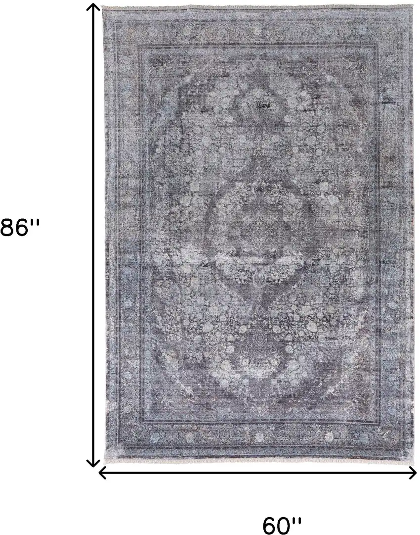 Gray and Silver Oriental Power Loom Worn Faded Area Rug Photo 3
