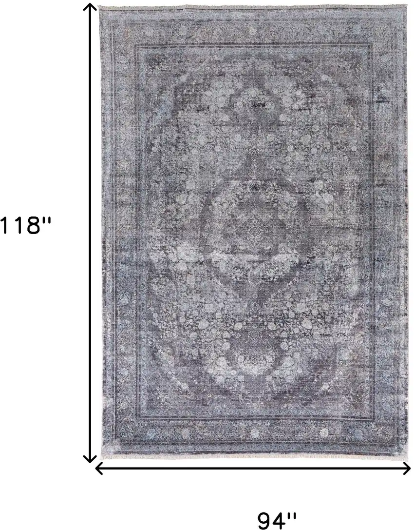 Gray and Silver Oriental Power Loom Worn Faded Area Rug Photo 3