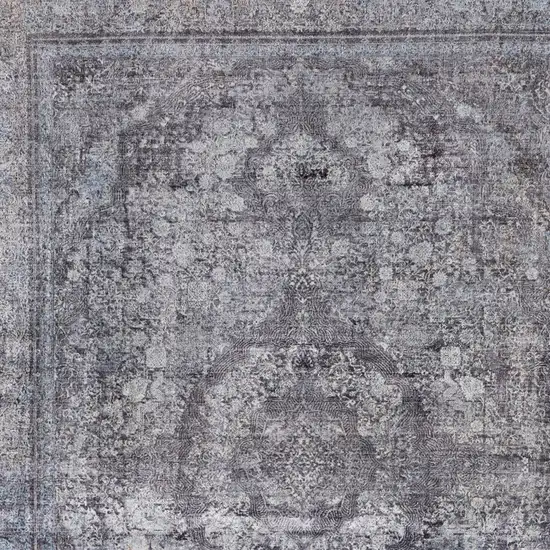 Gray and Silver Oriental Power Loom Worn Faded Area Rug Photo 5
