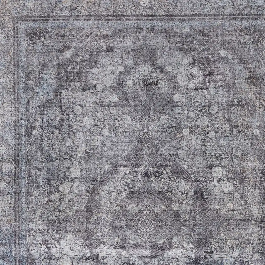 Gray and Silver Oriental Power Loom Worn Faded Area Rug Photo 5