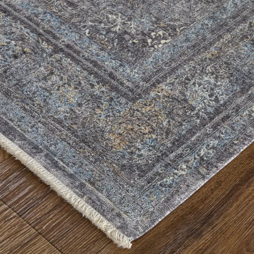 Gray and Silver Oriental Power Loom Worn Faded Area Rug Photo 7