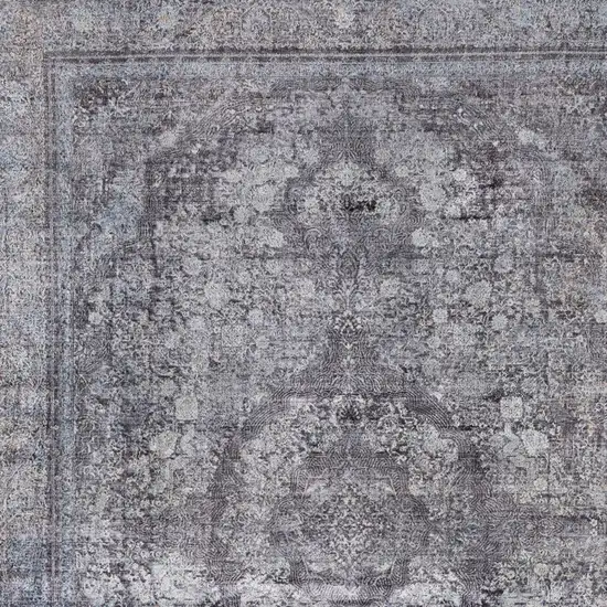 Gray and Silver Oriental Power Loom Worn Faded Area Rug Photo 8