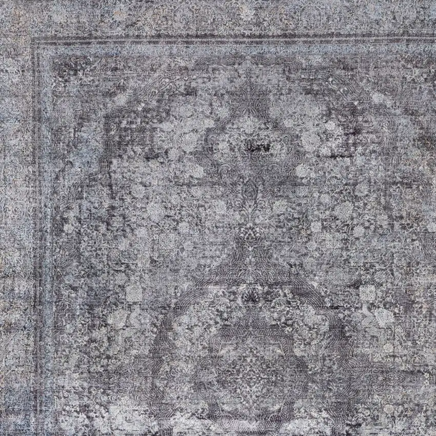 Gray and Silver Oriental Power Loom Worn Faded Area Rug Photo 8