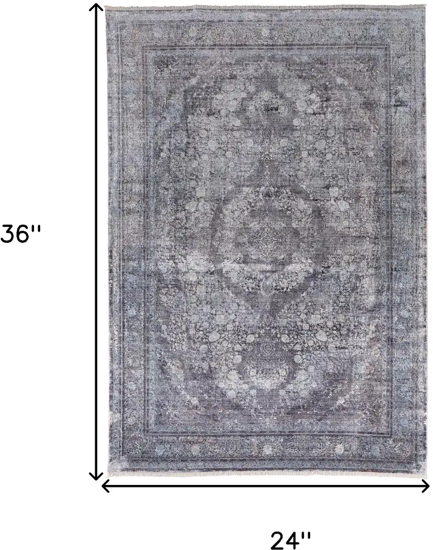 Gray and Silver Oriental Power Loom Worn Faded Area Rug Photo 3
