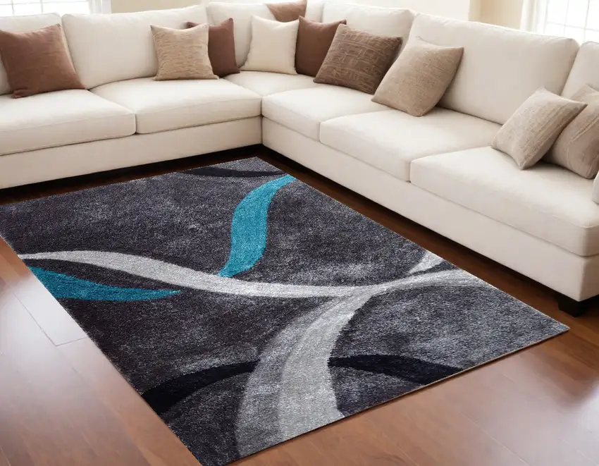 Gray and Silver Shag Hand Tufted Area Rug Photo 2