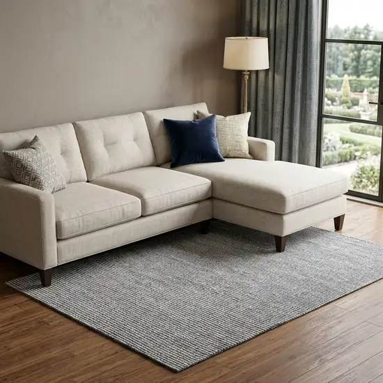 Gray and Silver Striped Hand Woven Non Skid Area Rug Photo 1