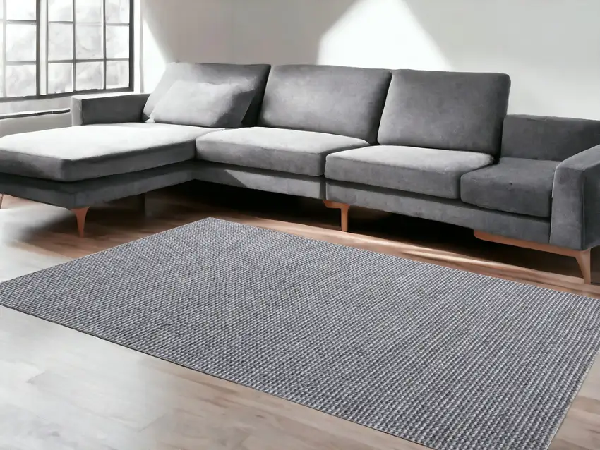 Gray and Silver Striped Hand Woven Non Skid Area Rug Photo 1