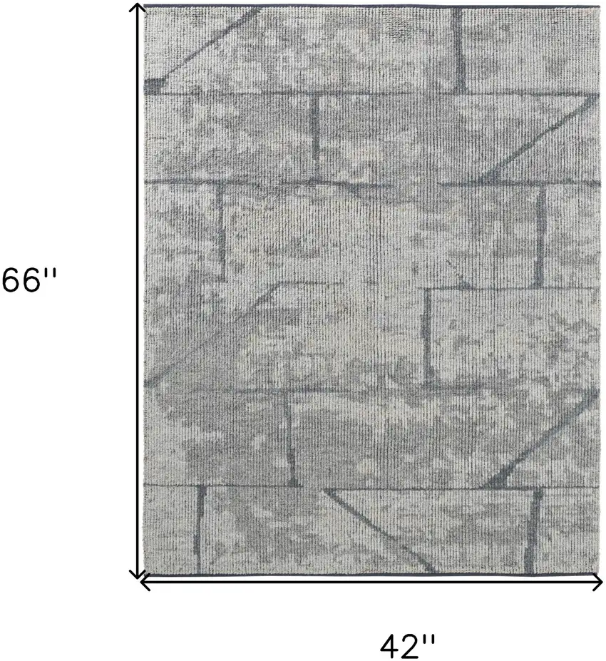 Gray and Silver Wool Abstract Hand Knotted Worn Faded Area Rug Photo 3