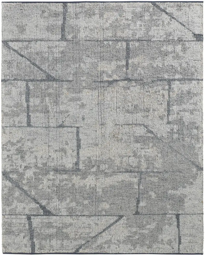 Gray and Silver Wool Abstract Hand Knotted Worn Faded Area Rug Photo 4